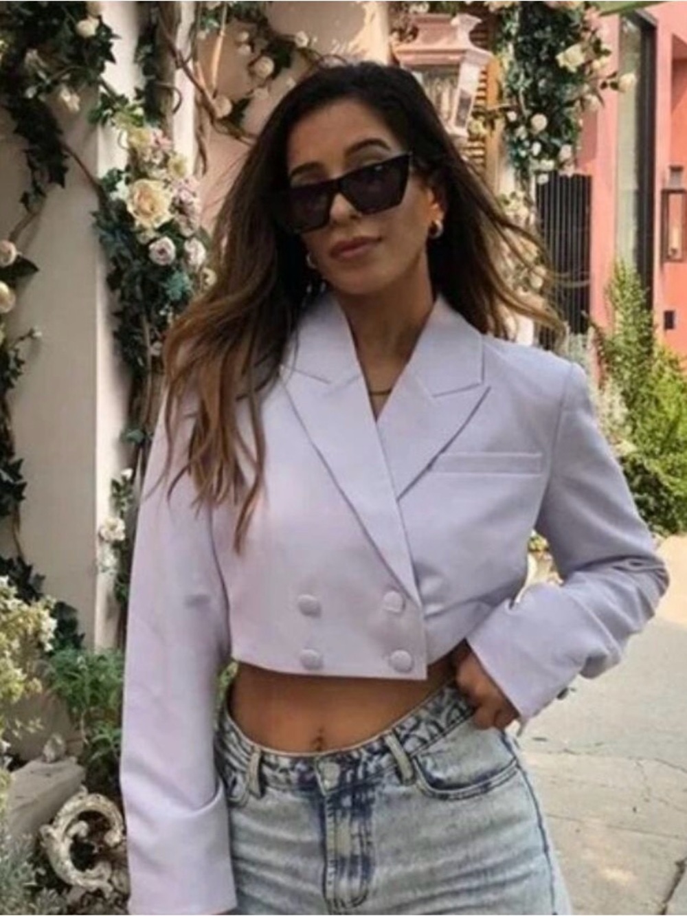 SONG OF STYLE Cropped Double Breasted Ida Blazer Lilac Purple Small